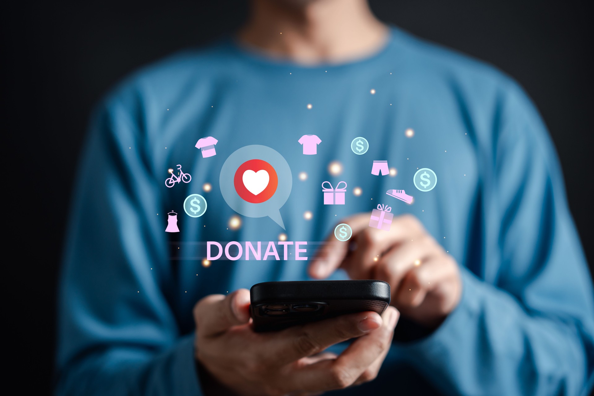 Online Donation on Mobile phone, Volunteer and Charity. Donate money for them in need, Making Donate via Internet Online donation concept.